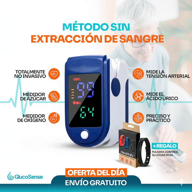 GlucoSense™ 3 en 1: Glucosa, Presión y Oxígeno Sin Agujas + Regalo Exclusivo