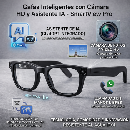Gafas Inteligentes con Cámara HD y Asistente IA – SmartView Pro